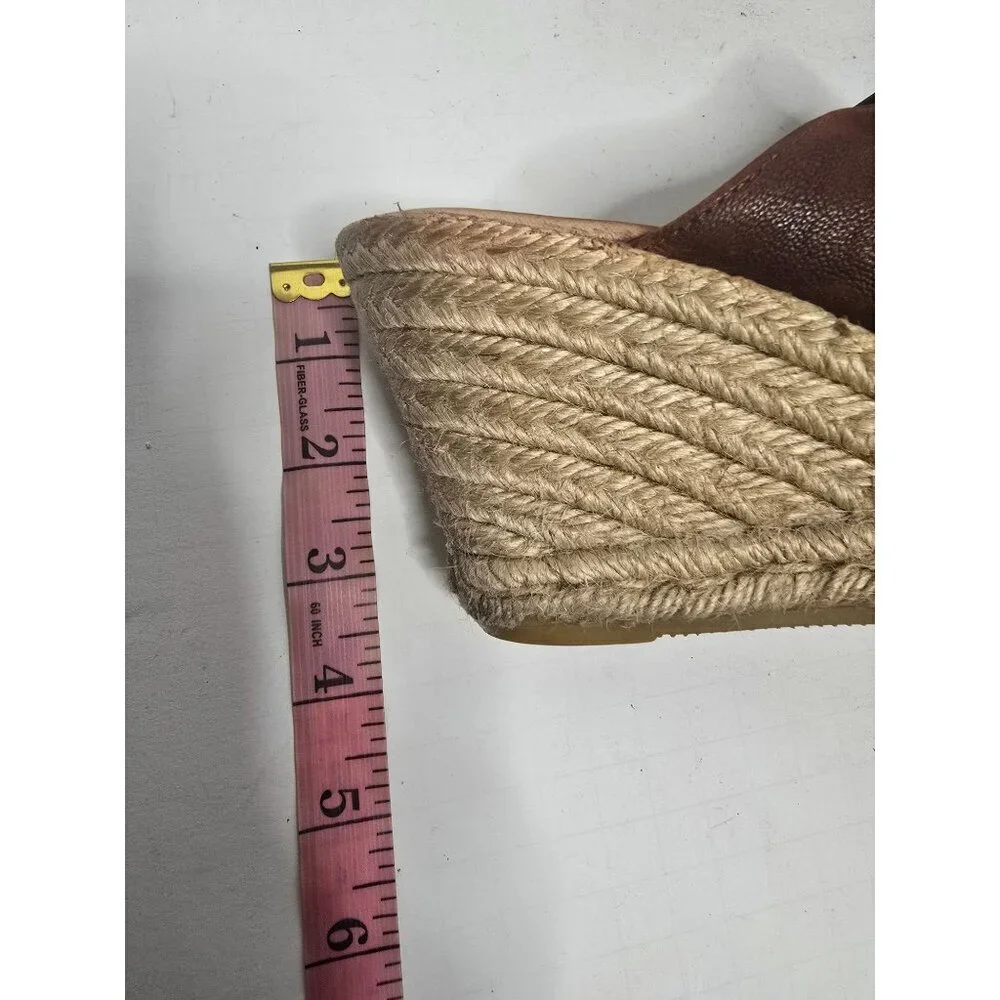 Anthropologie Gaimo Brown Leather Espadrille Wedge Sandals